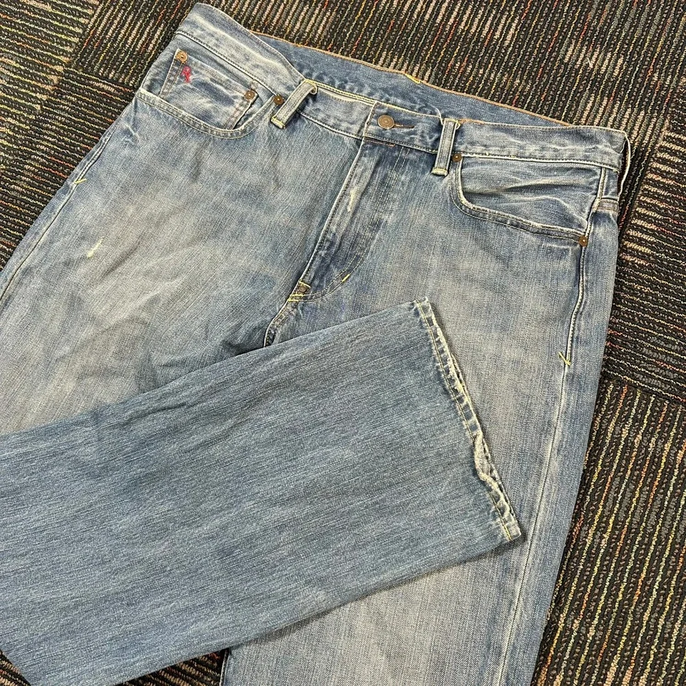 Vintage Polo Ralph Lauren Jeans 35x32 Blue 67 Straight Leg Denim Light Wash